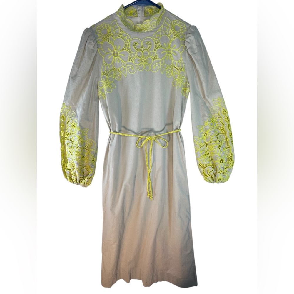 Byrd Maxi Dress Statement Sleeve Yellow Lace Mock Neck Size XS Like New
